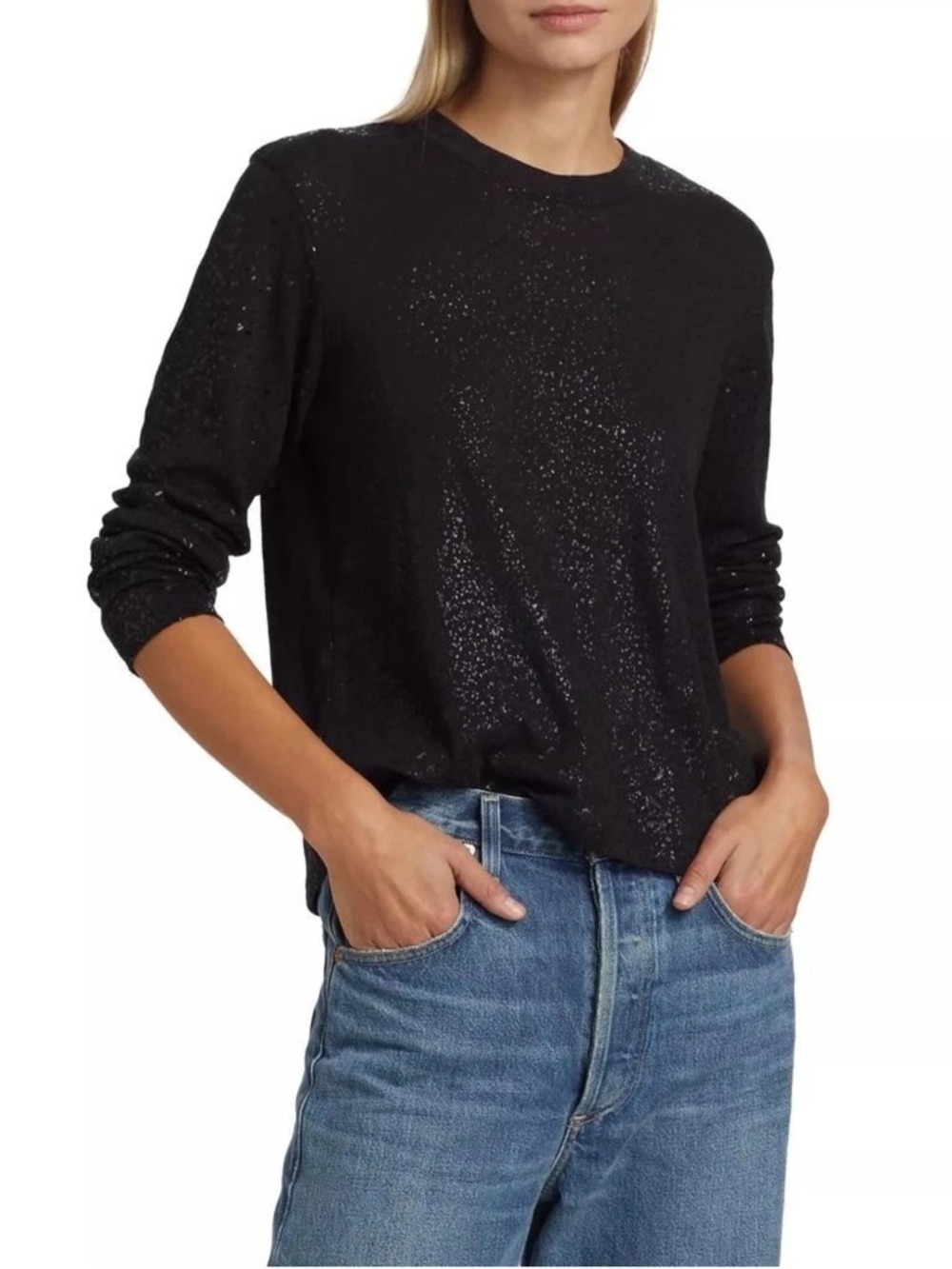 ATM Anthony Thomas Melillo Black Sparkle Crewneck Long Sleeve Tee